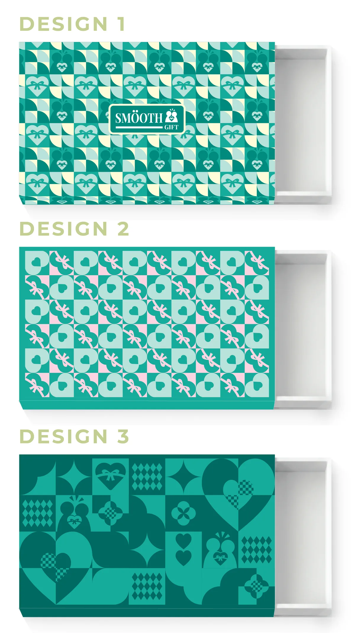 Planned SmoothGift box design examples, not final